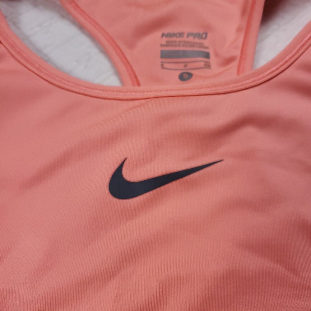 Nike Pro DriFit Athletic Sprort Bra Sherbet Orange Peach Gray Swoosh Racerback S - Picture 5 of 6